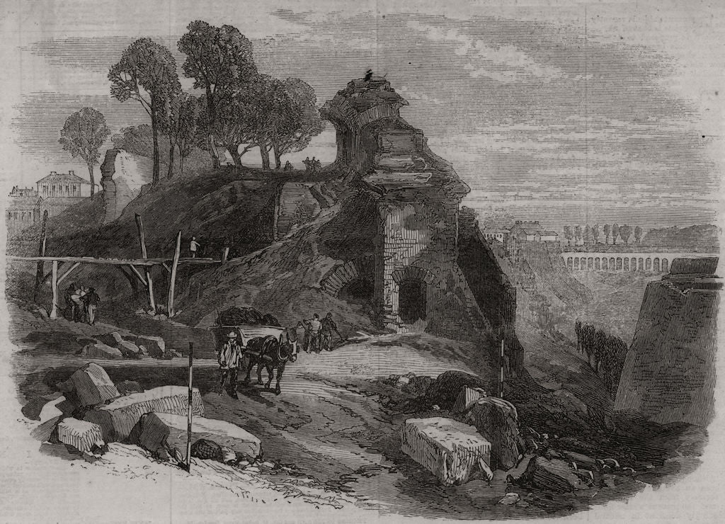 Demolition of the fortifications of Luxemburg. Luxembourg 1870 old print